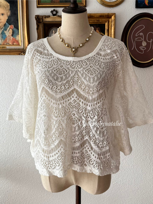 White Lace Batwing Blouse Size S
