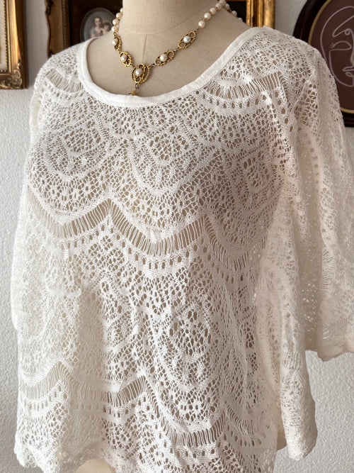 White Lace Batwing Blouse Size S