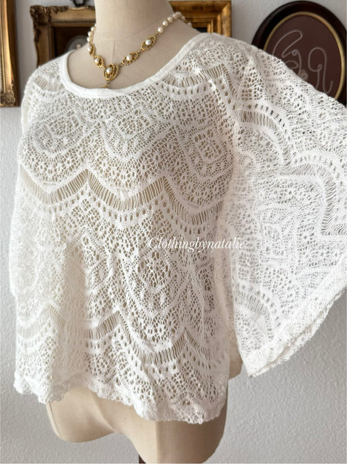 White Lace Batwing Blouse Size S