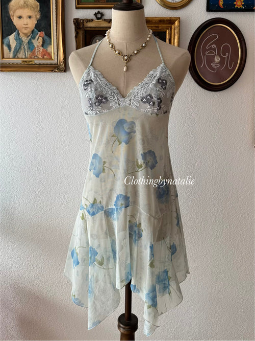 Blue Floral Halter Slip size S