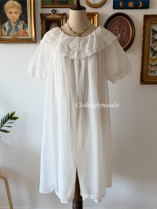 Babydoll White Nylon Robe Size M