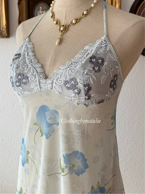 Blue Floral Halter Slip size S