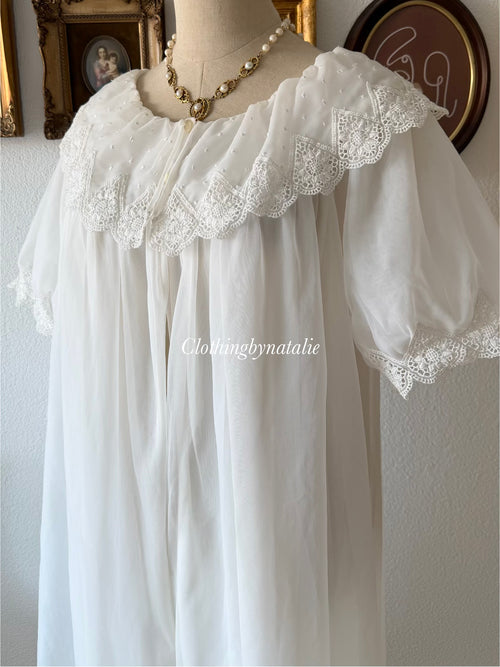 Babydoll White Nylon Robe Size M