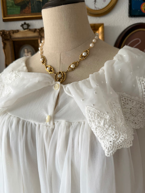 Babydoll White Nylon Robe Size M