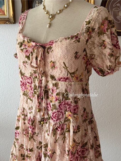 Floral Pink Lace Dress size M