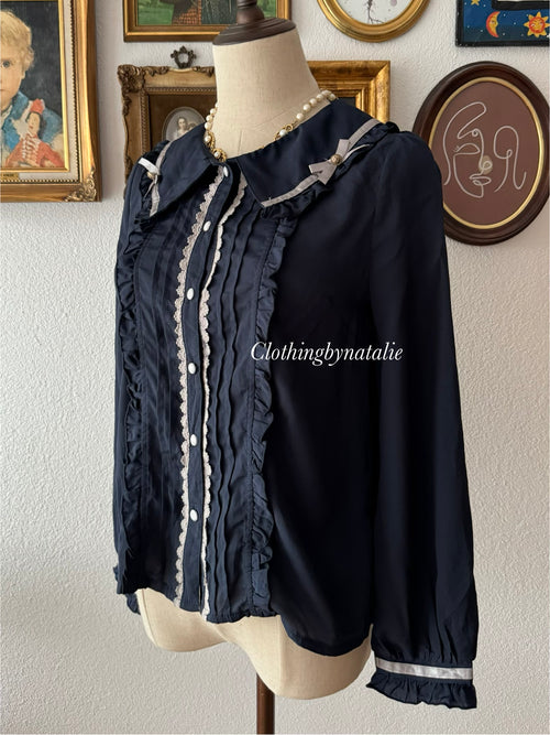 Navy Long Sleeve Blouse Size S
