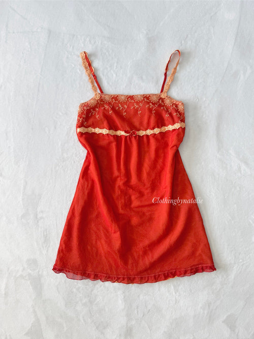 Burnt Orange Chiffon Slip Dress (S)