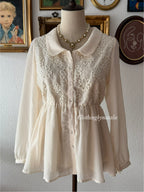 Cream Long Sleeve Chiffon Blouse Size S