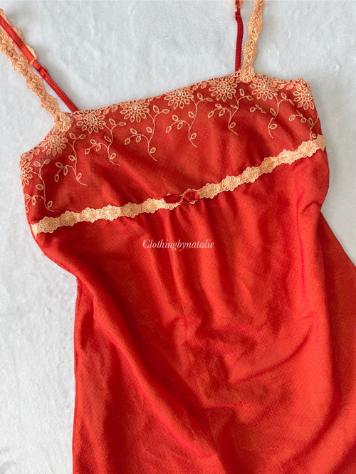 Burnt Orange Chiffon Slip Dress (S)