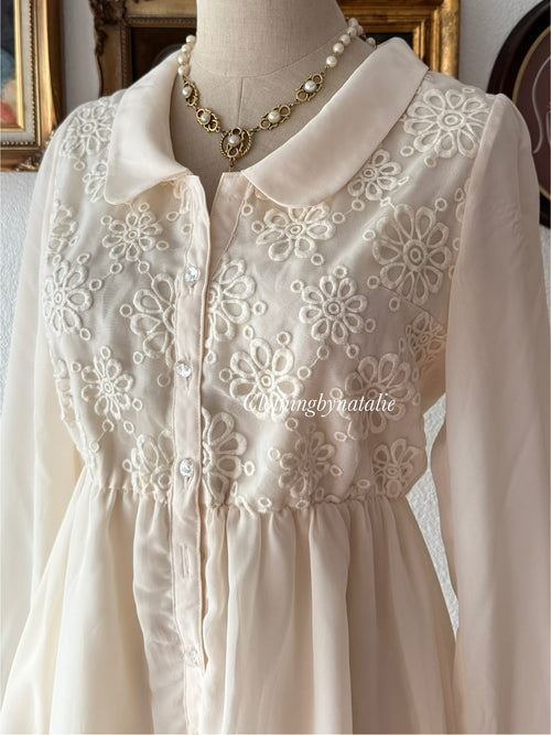 Cream Long Sleeve Chiffon Blouse Size S