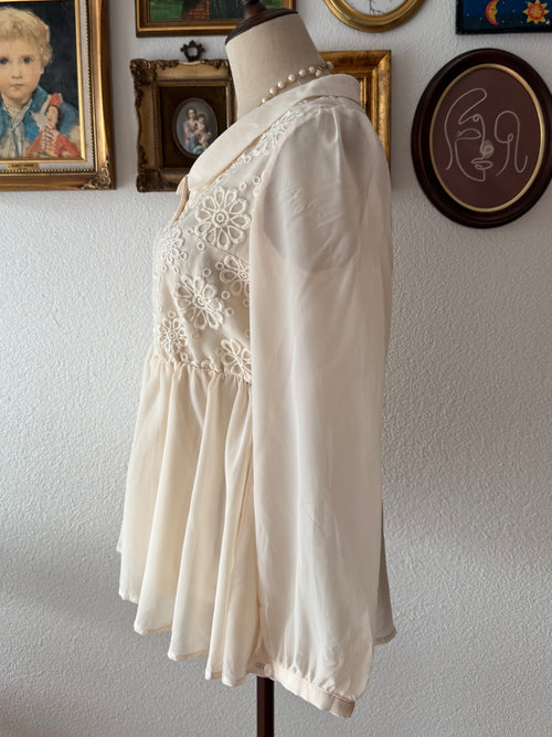 Cream Long Sleeve Chiffon Blouse Size S