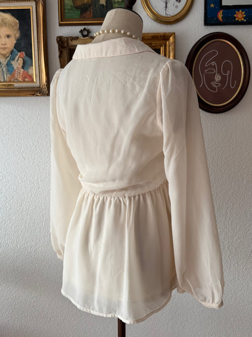 Cream Long Sleeve Chiffon Blouse Size S