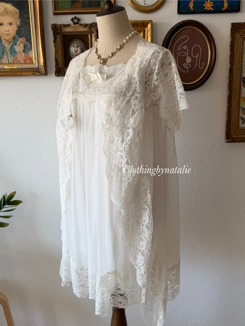 Vintage Bridal Mini Peignoir Set Size S