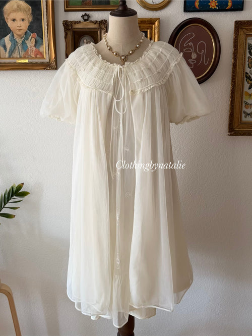 Miss Elaine White Nylon Peignoir Set Size S/M
