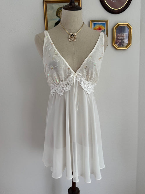 California Dynasty White Chiffon Babydoll size L