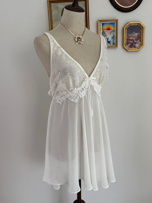 California Dynasty White Chiffon Babydoll size L