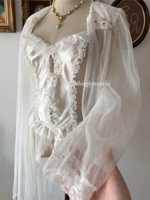 Vintage Nylon Bridal Sheer Peignoir Set Size S