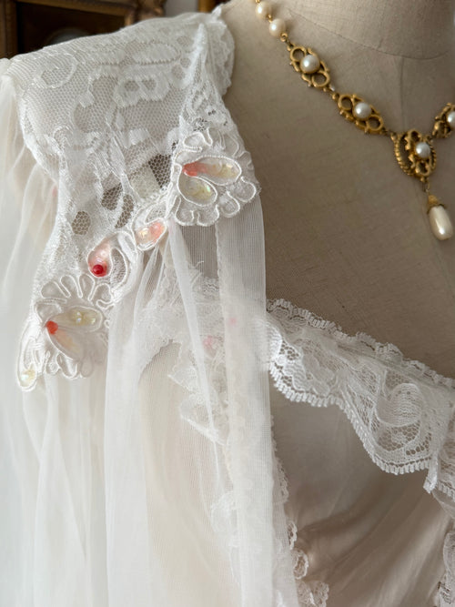 Vintage Nylon Bridal Sheer Peignoir Set Size S