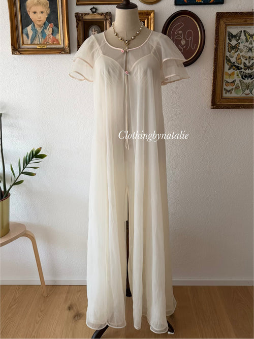 Vintage Cream Bridal Maxi Peignoir Set Size S