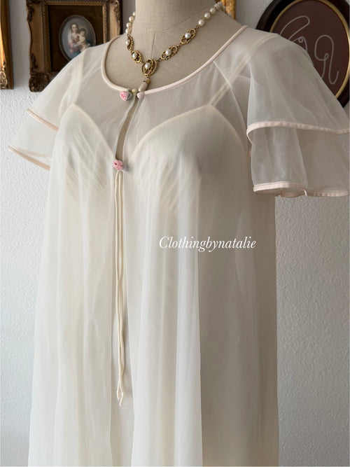 Vintage Cream Bridal Maxi Peignoir Set Size S