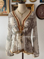 Boho Long Sleeve Chiffon Blouse size M