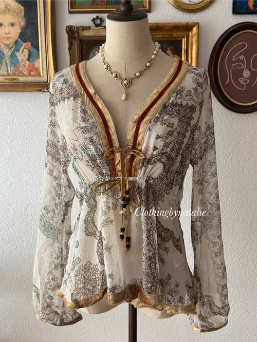 Boho Long Sleeve Chiffon Blouse size M