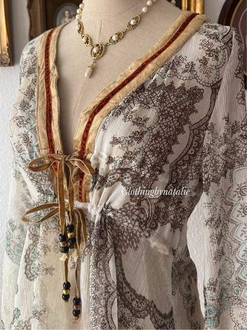 Boho Long Sleeve Chiffon Blouse size M