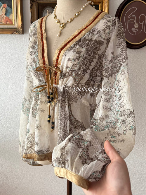 Boho Long Sleeve Chiffon Blouse size M