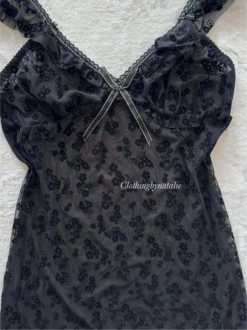 Black Burnt Velvet Slip Dress Size S