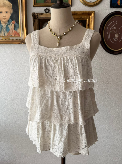 White Tutu Cotton Lace Blouse size S/M
