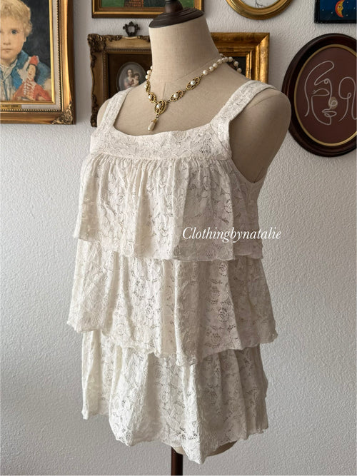 White Tutu Cotton Lace Blouse size S/M