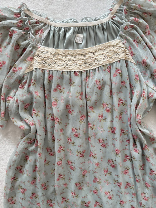 Blue Floral Chiffon Babydoll Size M