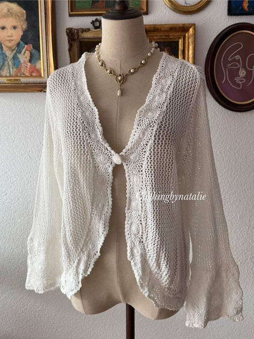 White Long Crochet Cardigan size M
