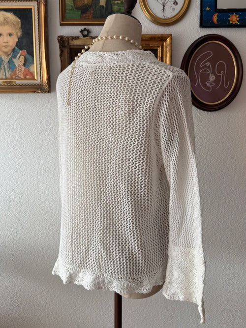 White Long Crochet Cardigan size M