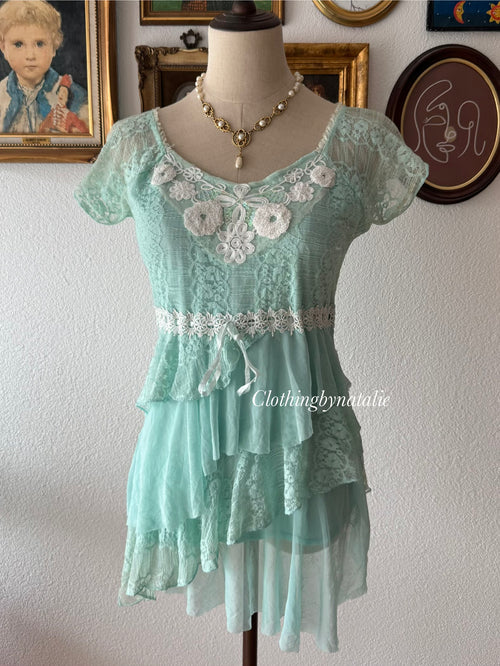 Mermaid Blue Lace Blouse Size S
