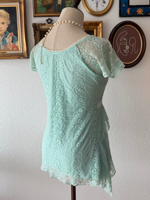 Mermaid Blue Lace Blouse Size S