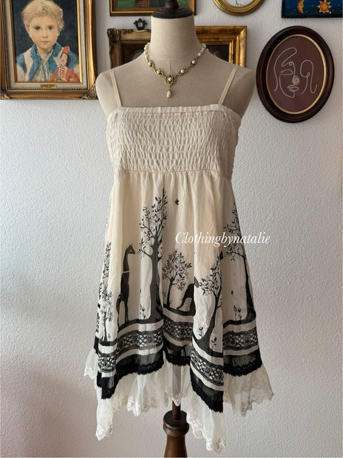 Whimsical Black White Chiffon Dress Size M