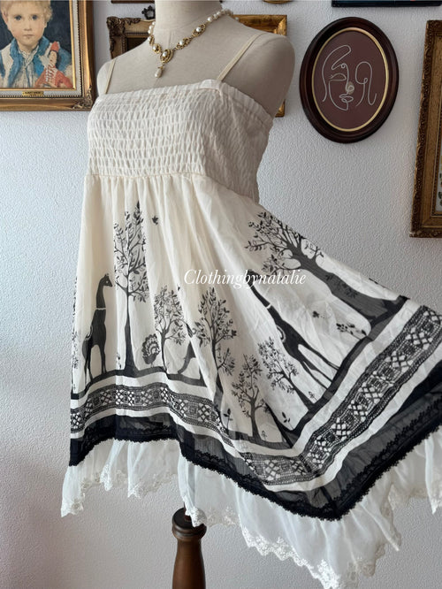 Whimsical Black White Chiffon Dress Size M