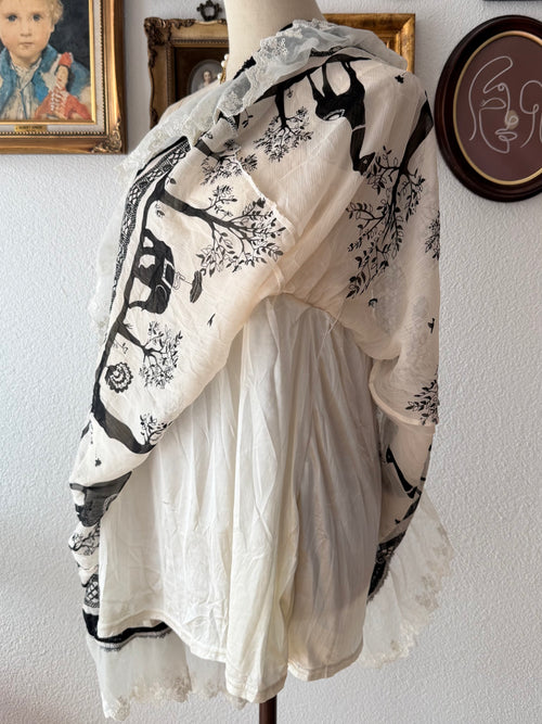 Whimsical Black White Chiffon Dress Size M