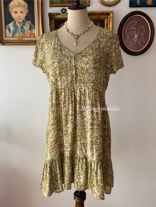 Floral Green Cotton Dress size M