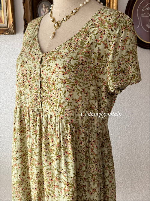 Floral Green Cotton Dress size M