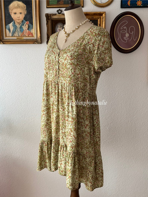 Floral Green Cotton Dress size M