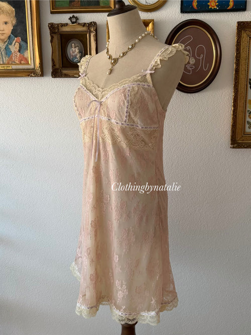 Pink Fairy Lace Nylon Slip Size S/ small M