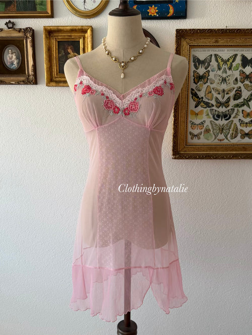 Rose Pink Sheer Mesh Slip Size S