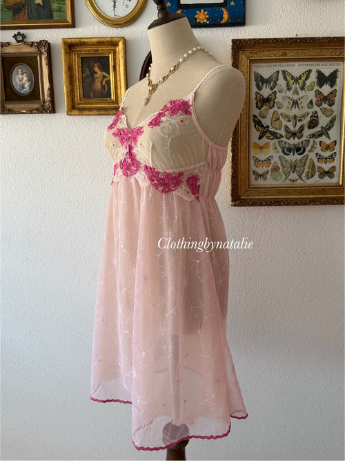 Embroidery Fairy Pink Mesh Babydoll Size S/small M