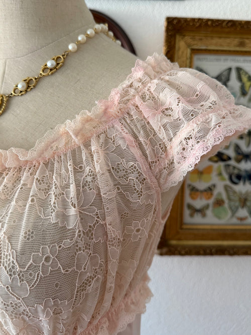 Fairy Pink Sheer Chiffon Lace Slip Size S