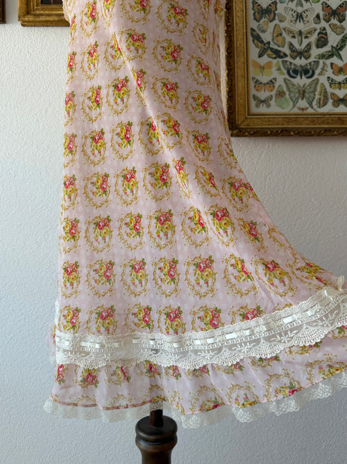 Floral Pink Chiffon Sheer Slip Size S