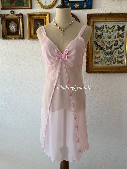Butterfly Pink Chiffon Slip Size M