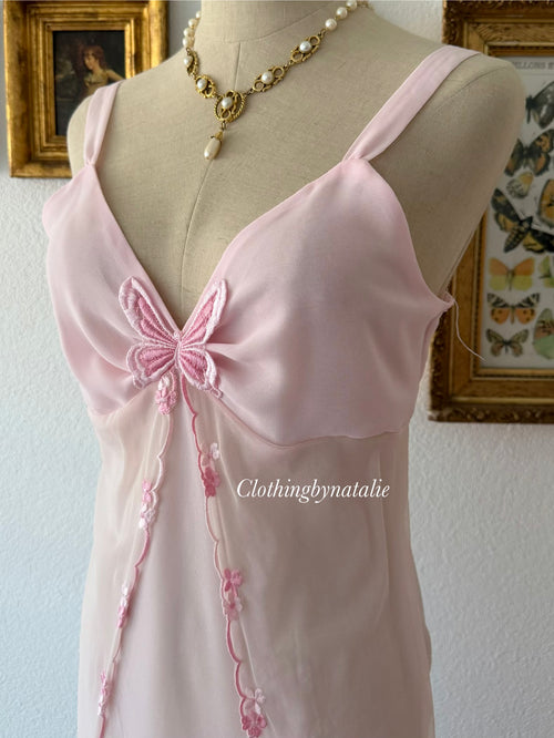 Butterfly Pink Chiffon Slip Size M