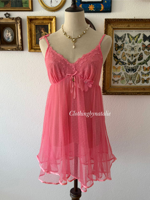Hot Pink Mesh Babydoll Size M